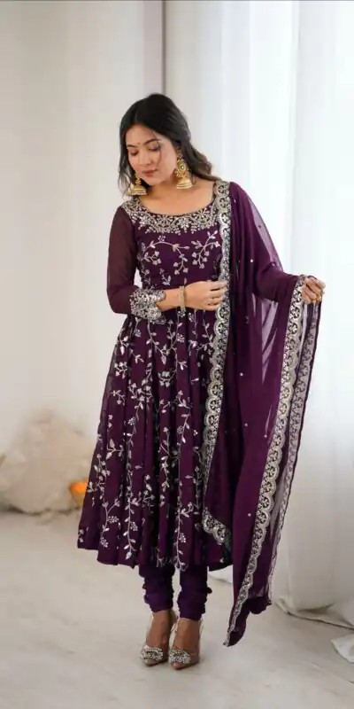 SRK 5299 Wine Georgette With Sequence Work Perfect for Wedding, Party, Lohri, Temple Visit, Ganesh Chaturthi Festive, Events, 4-6 Working Days At 2149 | Gowns, Bollywood Gowns, Creative Gowns, Designer Gowns, Embroidered Gowns, Party Wear Gowns