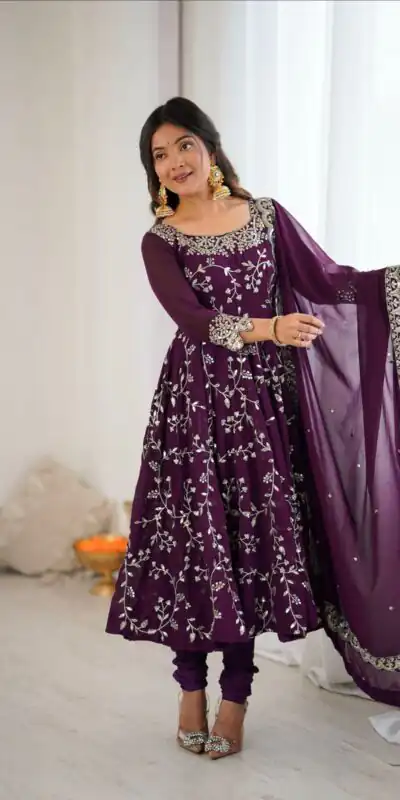 SRK 5299 Wine Georgette With Sequence Work Perfect for Wedding, Party, Lohri, Temple Visit, Ganesh Chaturthi Festive, Events, 4-6 Working Days At 2149 | Gowns, Bollywood Gowns, Creative Gowns, Designer Gowns, Embroidered Gowns, Party Wear Gowns