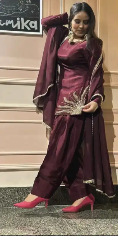 ZSR 3120 Wine Natural Crep Silk Lace Border & Lace Work Salwar Suit in With Hand Work With Full Sleeve. Festive Deal ₹1799. Delivery 4-6 Working Days. | Jump Suits, Tops & Bottoms, Track Suits, Trendy Wear, Salwar suit, Designer Suits, Casual Suits, Creative suits, Palazzo Suits, Party Wear Suits, Patiala Suits, Straight Suits