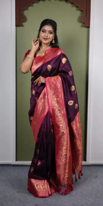 MB 22 Wine Soft Paithani silk Saree Perfect for Wedding, Party, Sangeet, Haldi, Housewarming – . Best Price ₹2449. Delivery 4-6 Working Days. Shop no | Sarees, Bollywood Sarees, Creative Sarees, Designer Sarees, Embroidered Sarees, Ethnic Saree, Modern Digital sarees, Party Wear Sarees
