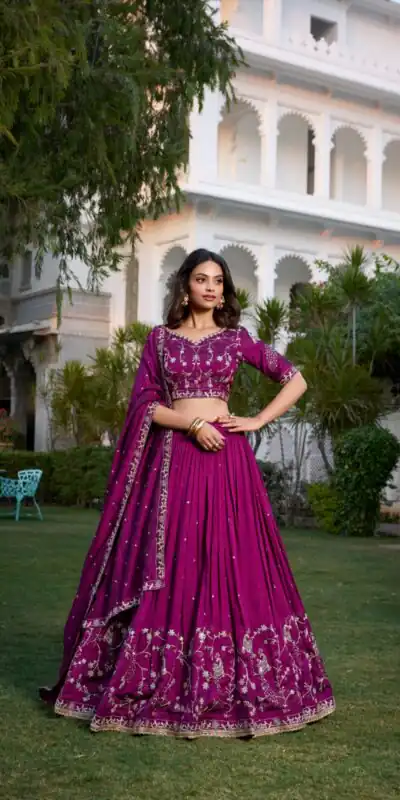 LNB 1404 Wine Vichitra Silk Sequins Work Embroidery Work Lehenga Choli Best Price ₹2999. Delivery 4-6 Working Days. Shop now. | Lehenga, Bollywood Lehenga, Creative Lehenga, Designer Lehenga, Embroidered Lehenga, Party Wear Lehenga