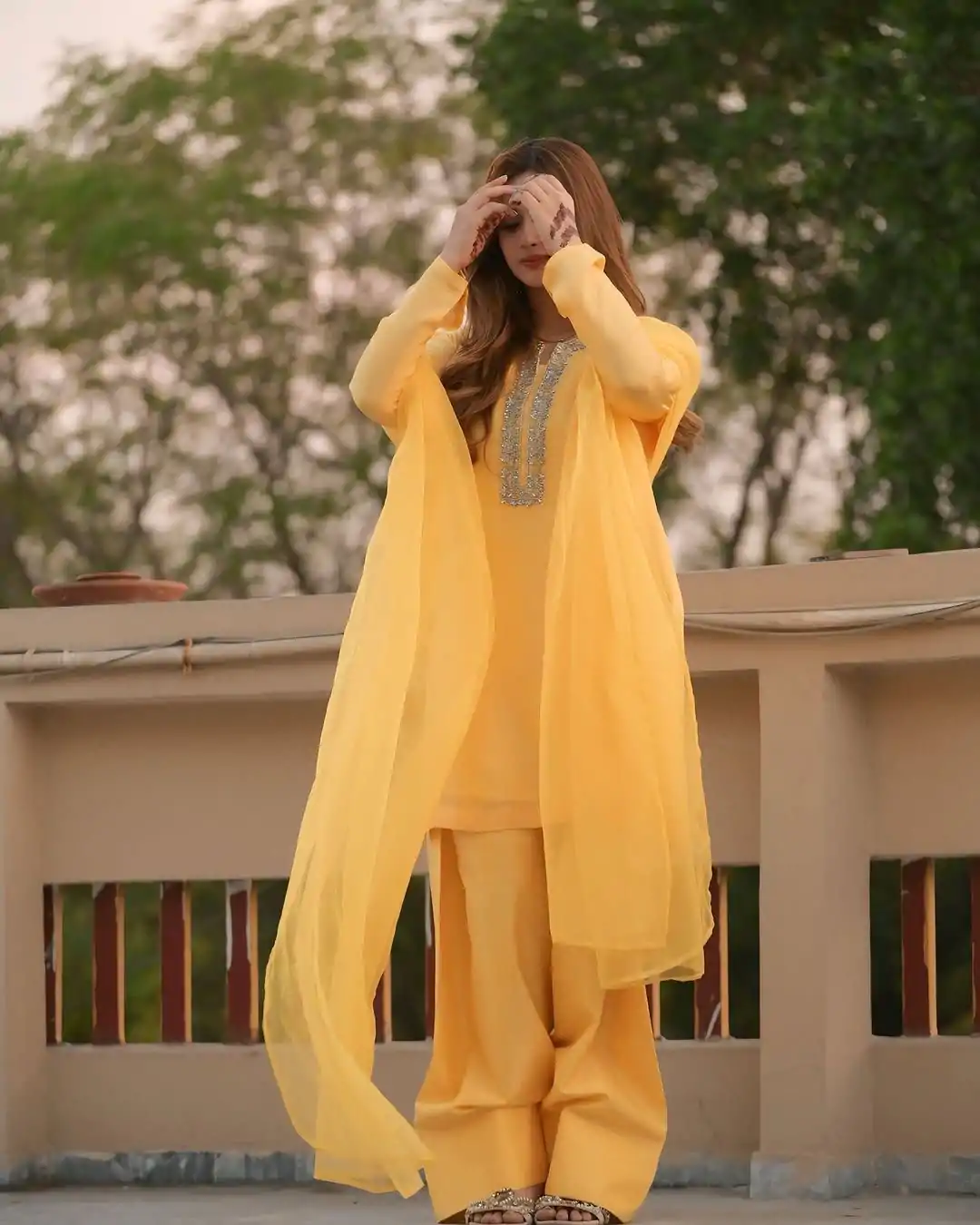 SRK 5252 Yellow Faux Georgette Embroidery Work & Bead Work Salwar Suit . Wedding, Party, Festive, Events, Now at just ₹1499 | Jump Suits, Salwar suit, Designer Suits, Casual Suits, Creative suits, Palazzo Suits, Party Wear Suits, Patiala Suits, Straight Suits