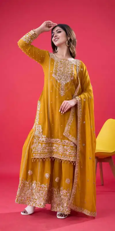 SR 1688 Yellow Faux Georgette with Lace Work & Embroidery Work. Salwar Suit Introductory Price ₹1949. Delivery 4-6 Working Days. Shop now. | Jump Suits, Salwar suit, Designer Suits, Casual Suits, Creative suits, Palazzo Suits, Party Wear Suits, Patiala Suits, Straight Suits