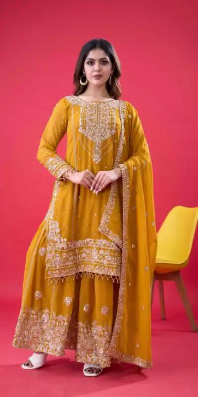 SR 1688 Yellow Faux Georgette with Lace Work & Embroidery Work. Salwar Suit Introductory Price ₹1949. Delivery 4-6 Working Days. Shop now. | Jump Suits, Salwar suit, Designer Suits, Casual Suits, Creative suits, Palazzo Suits, Party Wear Suits, Patiala Suits, Straight Suits