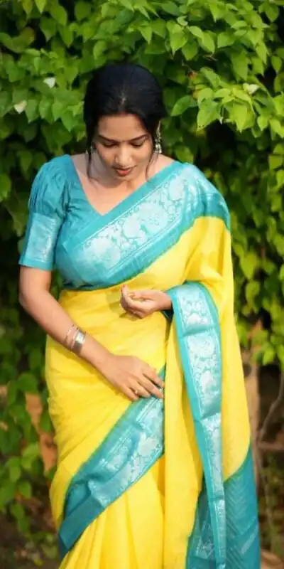 KP 3025 Yellow Soft Lichi Silk Saree Perfect for Wedding, Party, Baby Shower, Onam, Durga Puja . Available at ₹1449 only. Delivery 4-6 Working Days. | Sarees, Bollywood Sarees, Creative Sarees, Designer Sarees, Embroidered Sarees, Ethnic Saree, Modern Digital sarees, Party Wear Sarees