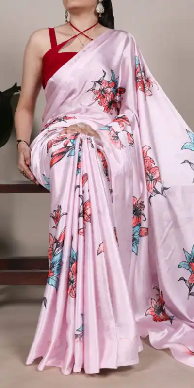 YNF 7004 Baby Pink Color Satin Silk Floral Printed Designer Work Saree . Grab it for ₹1549. Delivery 4-6 Working Days. Shop now. | Sarees, Bollywood Sarees, Creative Sarees, Designer Sarees, Embroidered Sarees, Ethnic Saree, Modern Digital sarees, Party Wear Sarees