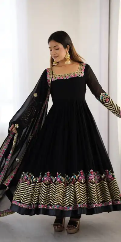 ZF 5010 Black Georgette Gown Perfect for Wedding, Party, Pooja, Ethnic Day, Karwa Chauth – . Best Price ₹2049. Delivery 4-6 Working Days. Shop now. | Jump Suits, Salwar suit, Designer Suits, Casual Suits, Creative suits, Palazzo Suits, Party Wear Suits, Patiala Suits, Straight Suits