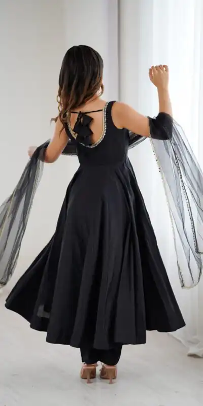 KB 285 Black in Roman Silk Chanderi Mirror Work & Lace Work Gown . Best Price ₹1929. Delivery 4-6 Working Days. Shop now. | Jump Suits, Salwar suit, Designer Suits, Casual Suits, Creative suits, Palazzo Suits, Party Wear Suits, Patiala Suits, Straight Suits