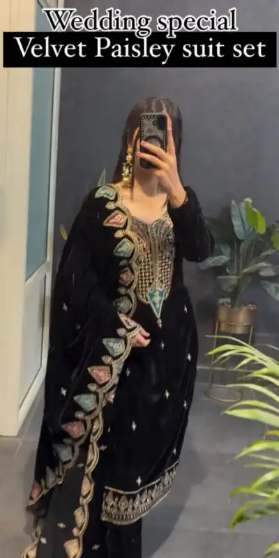 VLM 229 Black Viscose Velvet Salwar Suit Perfect for Wedding, Party, Cultural Events, Sangeet, Baby Shower – . Best Price ₹2149. Delivery 4-6 Working | Jump Suits, Tops & Bottoms, Track Suits, Trendy Wear, Salwar suit, Designer Suits, Casual Suits, Creative suits, Palazzo Suits, Party Wear Suits, Patiala Suits, Straight Suits