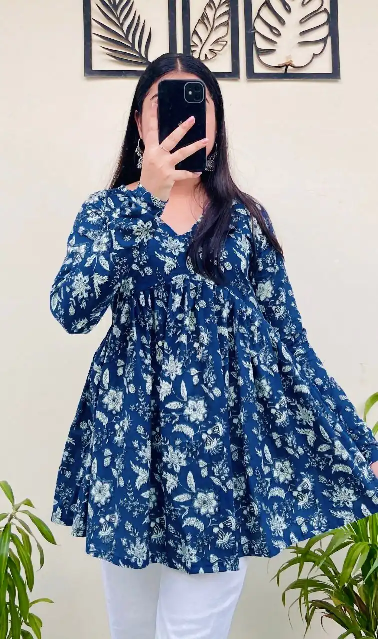 INLI Plume Blue Color Cotton with Designer Printed Work Kurti . Wedding, Party, Festive, Events, Best Price ₹1299. Delivery 4-6 Working Days. Shop now. | Kurti, Bollywood Kurti, Creative Kurtis, Designer Kurti, Party Wear Kurti, Selfie Kurti