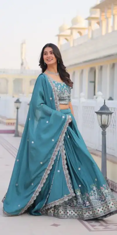 Ram 064 Blue Pure Chinon Lehenga Choli with Embroidery Work. Introductory Price ₹3049. Delivery 4-6 Working Days. Shop now. | Lehenga, Bollywood Lehenga, Creative Lehenga, Designer Lehenga, Embroidered Lehenga, Party Wear Lehenga