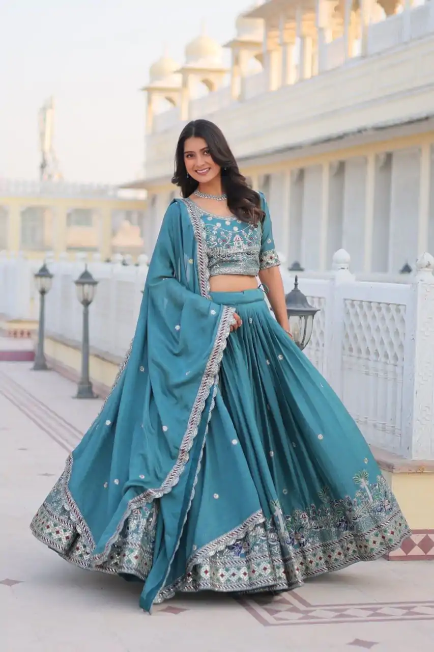 Ram 064 Blue Pure Chinon Lehenga Choli with Embroidery Work. Introductory Price ₹3049. Delivery 4-6 Working Days. Shop now. | Lehenga, Bollywood Lehenga, Creative Lehenga, Designer Lehenga, Embroidered Lehenga, Party Wear Lehenga