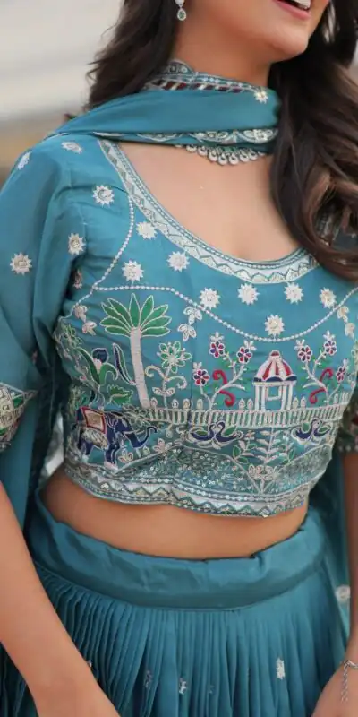 Ram 064 Blue Pure Chinon Lehenga Choli with Embroidery Work. Introductory Price ₹3049. Delivery 4-6 Working Days. Shop now. | Lehenga, Bollywood Lehenga, Creative Lehenga, Designer Lehenga, Embroidered Lehenga, Party Wear Lehenga