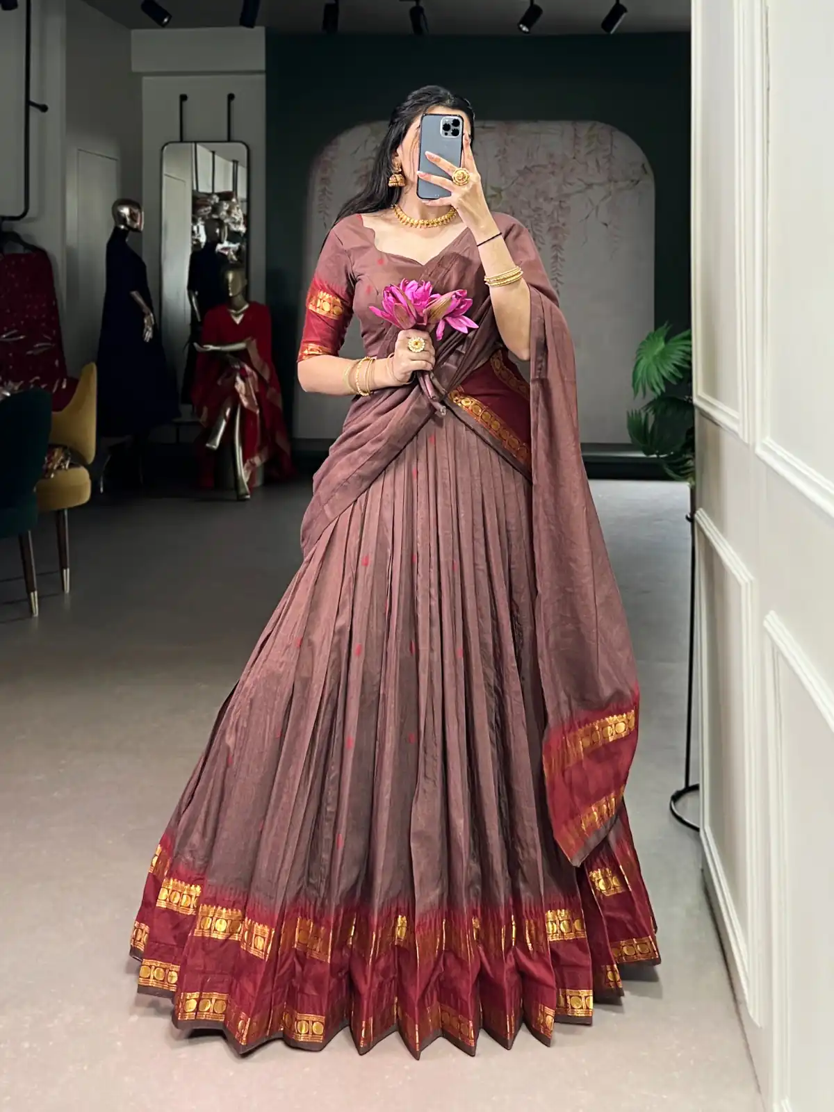 LNB 1904 Brown Color Pure Chanderi with Zari Work Lehenga Choli . Affordable Price ₹1999. Delivery 4-6 Working Days. Shop now. | Lehenga, Bollywood Lehenga, Creative Lehenga, Designer Lehenga, Embroidered Lehenga, Party Wear Lehenga