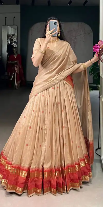 Cream Pure Chanderi Zari Work Lehenga Choli