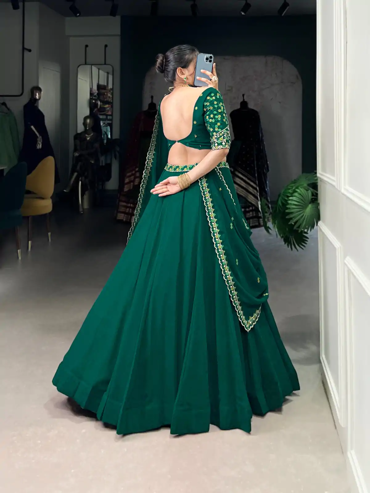 LNB 1447 Dark Green in Georgette Embroidery Work Lehenga Choli . Festive Deal ₹3299. Delivery 4-6 Working Days. Shop now. | Lehenga, Bollywood Lehenga, Creative Lehenga, Designer Lehenga, Embroidered Lehenga, Party Wear Lehenga