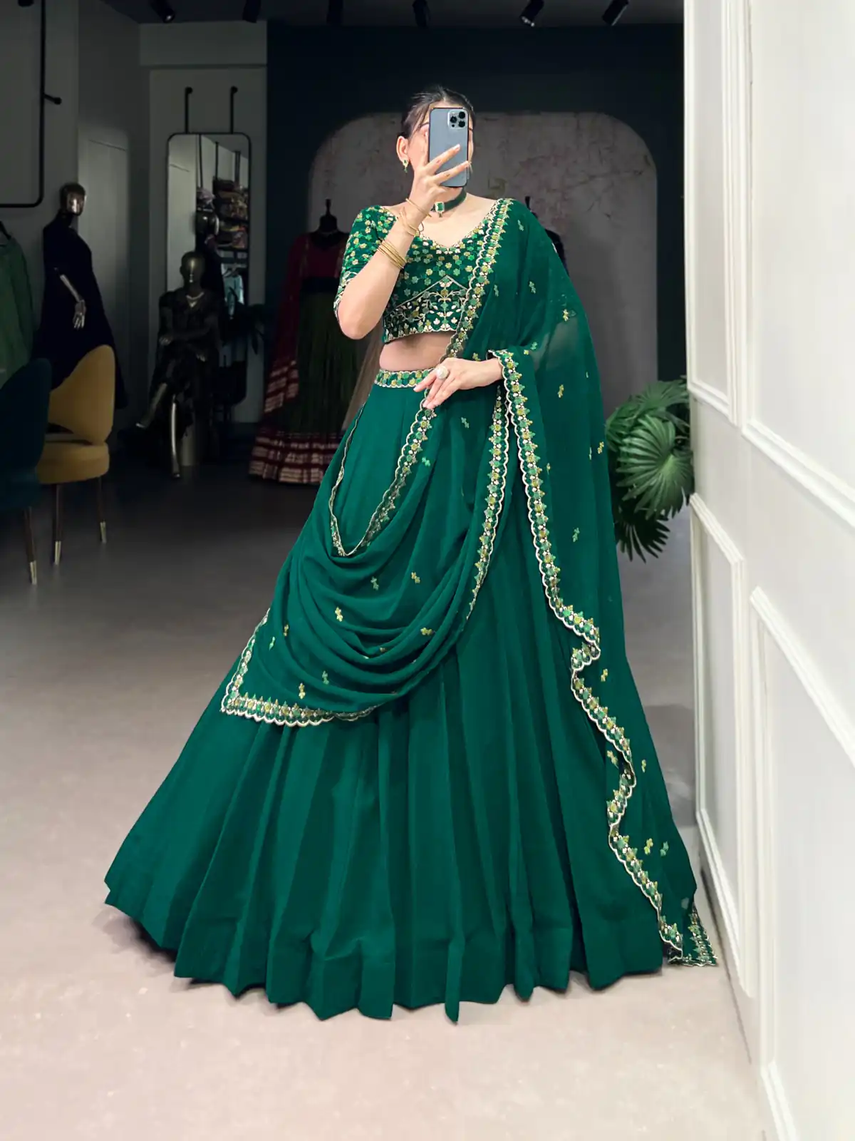 LNB 1447 Dark Green in Georgette Embroidery Work Lehenga Choli . Festive Deal ₹3299. Delivery 4-6 Working Days. Shop now. | Lehenga, Bollywood Lehenga, Creative Lehenga, Designer Lehenga, Embroidered Lehenga, Party Wear Lehenga