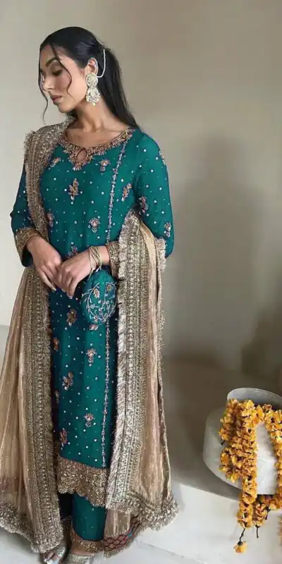 LG 1923 Firozi Color Faux Georgette With Sequence Handmade Moti Work Salwar Suit Casual, Wedding, Party, Festive, Events Etc.4-6 Working Days@ 2149/-only | Jump Suits, Salwar suit, Designer Suits, Casual Suits, Creative suits, Palazzo Suits, Party Wear Suits, Patiala Suits, Straight Suits