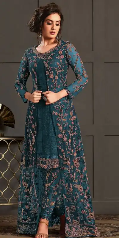 FC 4592 Firozi Net Salwar Suit with Stone Work. Wedding, Party, Festive, Events, Now at just ₹2449. Delivery 4-6 Working Days. Shop now. | Jump Suits, Salwar suit, Designer Suits, Casual Suits, Creative suits, Palazzo Suits, Party Wear Suits, Patiala Suits, Straight Suits