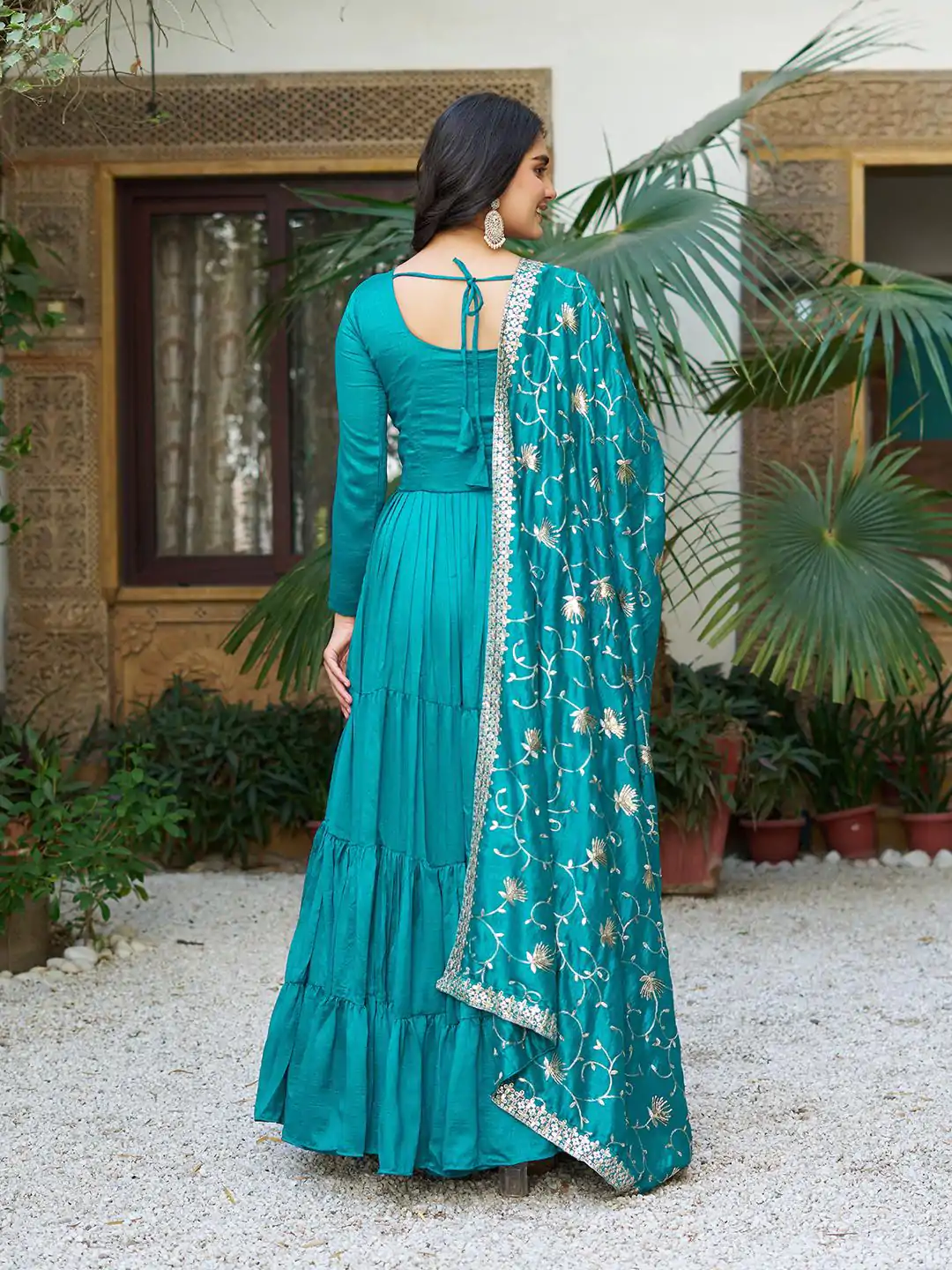 106 Firozi Color Vichitra Silk Gown Ram with Embroidery Work. Exclusive Offer ₹2049. Delivery 4-6 Working Days. Shop now. | Jump Suits, Salwar suit, Designer Suits, Casual Suits, Creative suits, Palazzo Suits, Party Wear Suits, Patiala Suits, Straight Suits