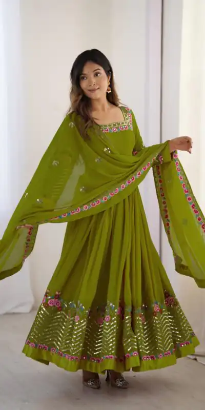 ZF 5010 Green Georgette Gown Perfect for Wedding, Party, Pooja, Ethnic Day, Karwa Chauth – . Best Price ₹2049. Delivery 4-6 Working Days. Shop now. | Jump Suits, Salwar suit, Designer Suits, Casual Suits, Creative suits, Palazzo Suits, Party Wear Suits, Patiala Suits, Straight Suits