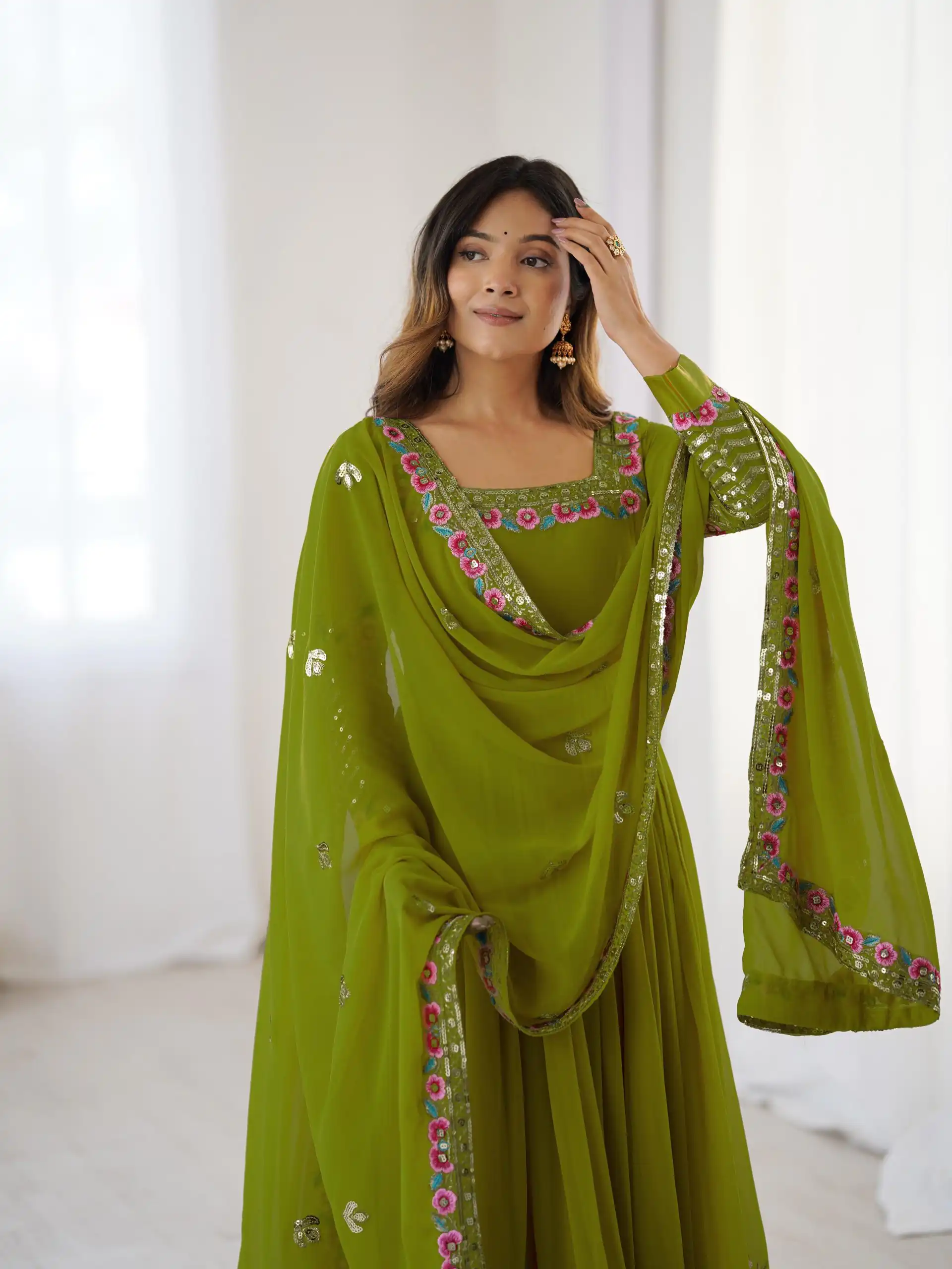 ZF 5010 Green Georgette Gown Perfect for Wedding, Party, Pooja, Ethnic Day, Karwa Chauth – . Best Price ₹2049. Delivery 4-6 Working Days. Shop now. | Jump Suits, Salwar suit, Designer Suits, Casual Suits, Creative suits, Palazzo Suits, Party Wear Suits, Patiala Suits, Straight Suits