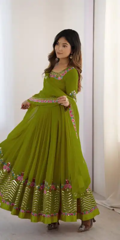 ZF 5010 Green Georgette Gown Perfect for Wedding, Party, Pooja, Ethnic Day, Karwa Chauth – . Best Price ₹2049. Delivery 4-6 Working Days. Shop now. | Jump Suits, Salwar suit, Designer Suits, Casual Suits, Creative suits, Palazzo Suits, Party Wear Suits, Patiala Suits, Straight Suits
