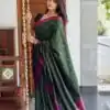 Green Lichi Silk Lace Work Border Saree