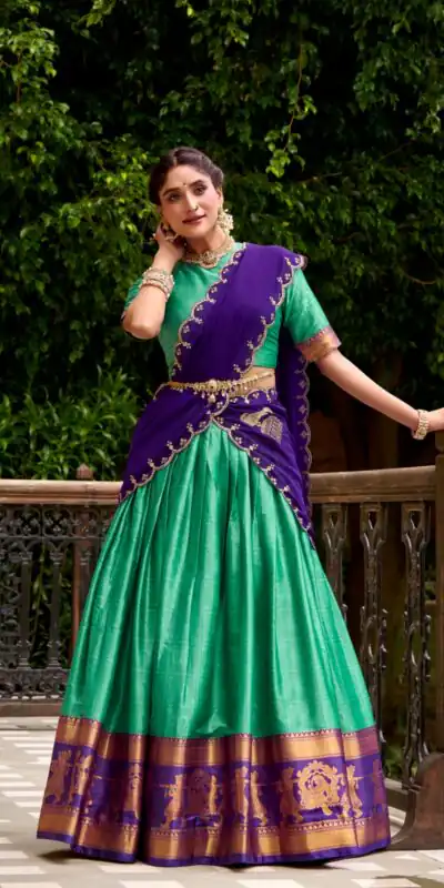 Green Poly Cotton Embroidery Zari Work Lehenga Choli