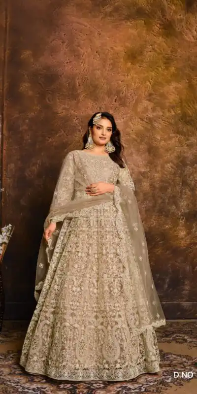 Grey Net Embroidery Work Salwar Suit