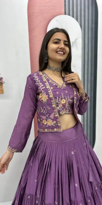 PC 538 Lavender in Lavender Chinon Thread & Embroidery Work Lehenga Choli . Exclusive Offer ₹2649. Delivery 4-6 Working Days. Shop now. | Lehenga, Bollywood Lehenga, Creative Lehenga, Designer Lehenga, Embroidered Lehenga, Party Wear Lehenga