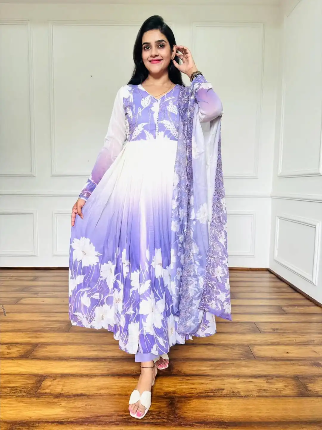 ZF 431 Lavender Faux Georgette Gown with Embroidery Work & Digital Print. Best Price ₹2049. Delivery 4-6 Working Days. Shop now. | Jump Suits, Salwar suit, Designer Suits, Casual Suits, Creative suits, Palazzo Suits, Party Wear Suits, Patiala Suits, Straight Suits