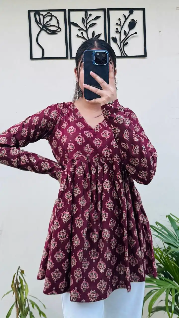 INLI Plume Maroon Color Cotton with Designer Printed Work Kurti . Wedding, Party, Festive, Events, Best Price ₹1299. Delivery 4-6 Working Days. Shop now. | Kurti, Bollywood Kurti, Creative Kurtis, Designer Kurti, Party Wear Kurti, Selfie Kurti