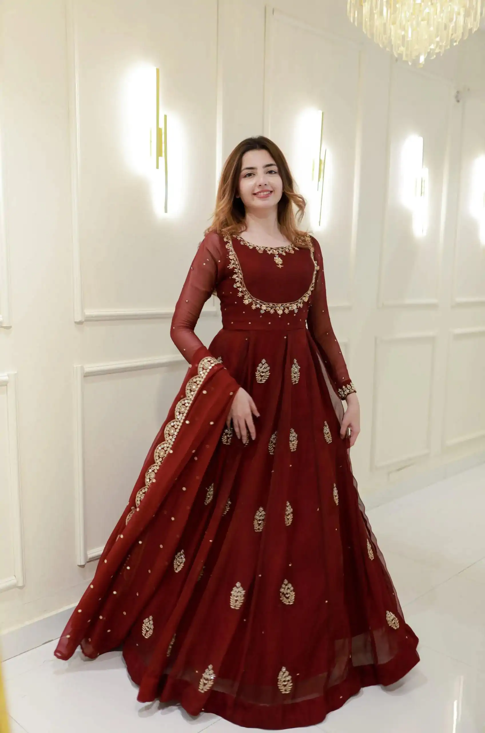LG 2006 Maroon Georgette Gown Perfect for Wedding, Party, Engagement, Diwali, Sangeet . Exclusive Offer ₹1999. Delivery 4-6 Working Days. Shop now. | Gowns, Bollywood Gowns, Creative Gowns, Designer Gowns, Embroidered Gowns, Party Wear Gowns