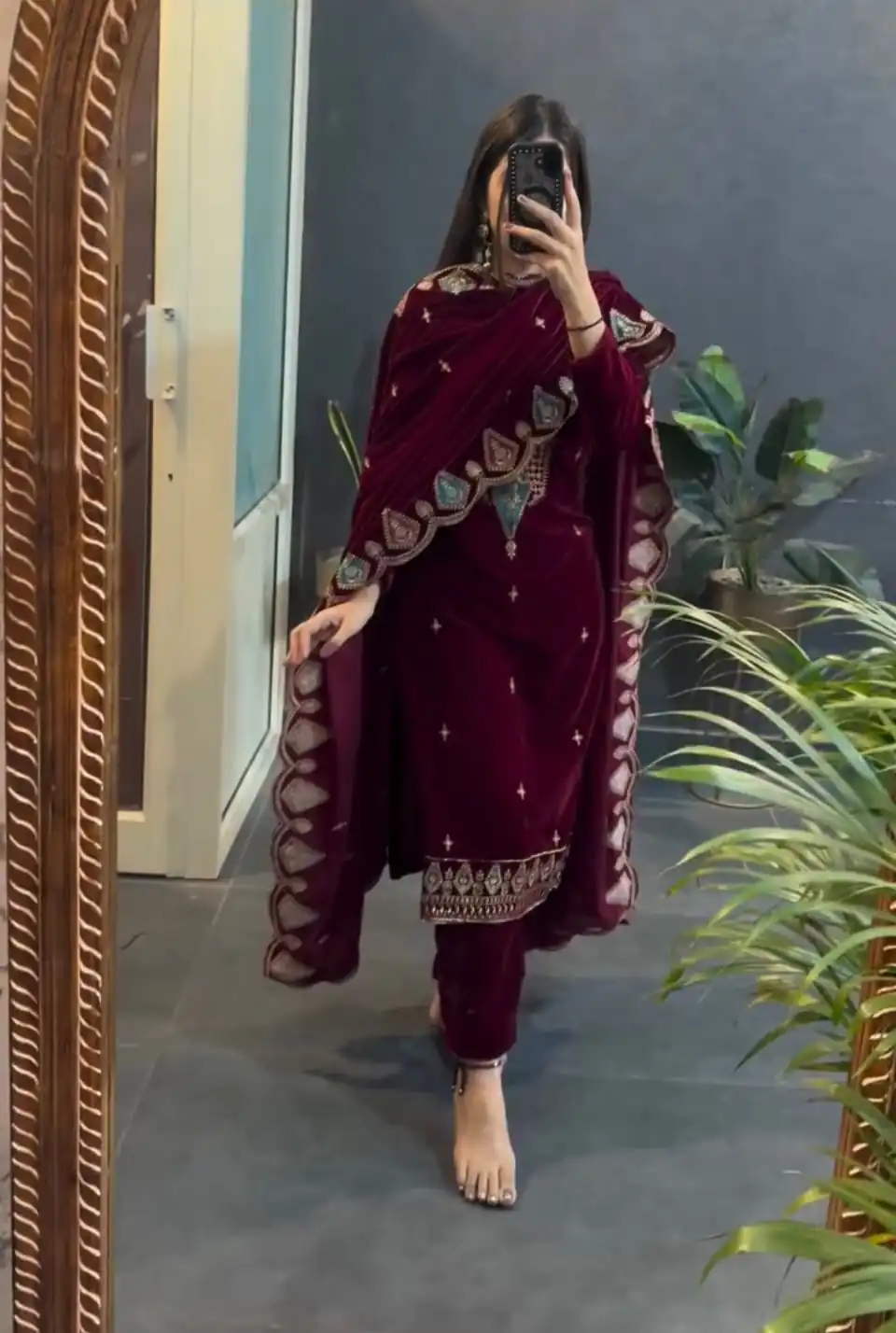 VLM 229 Maroon Viscose Velvet Salwar Suit Perfect for Wedding, Party, Cultural Events, Sangeet, Baby Shower – . Best Price ₹2149. Delivery 4-6 Working | Jump Suits, Tops & Bottoms, Track Suits, Trendy Wear, Salwar suit, Designer Suits, Casual Suits, Creative suits, Palazzo Suits, Party Wear Suits, Patiala Suits, Straight Suits