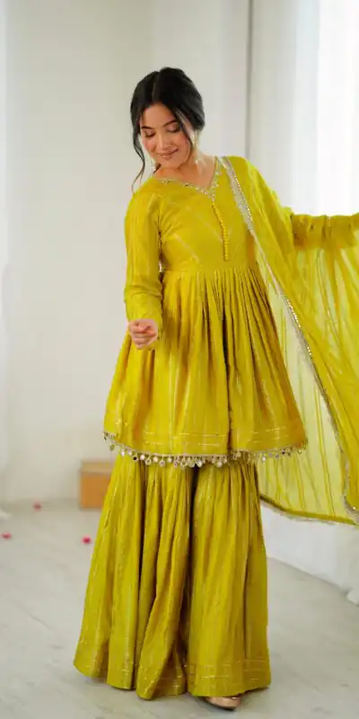 SRK 5300 Mustard Mal Chanderi With Lace Work & Mirror Work Salwar Suit . Get it for ₹2099. Delivery 4-6 Working Days. Shop now. | Jump Suits, Tops & Bottoms, Track Suits, Trendy Wear, Salwar suit, Designer Suits, Casual Suits, Creative suits, Palazzo Suits, Party Wear Suits, Patiala Suits, Straight Suits