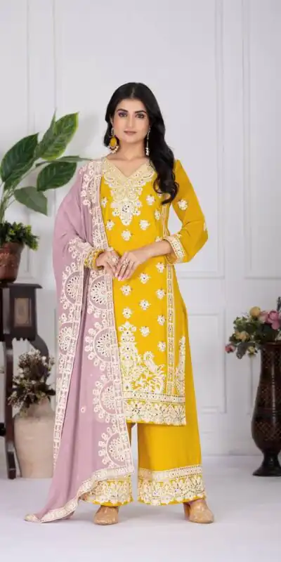 Mustered Faux Georgette With Embroider Salwar Suit