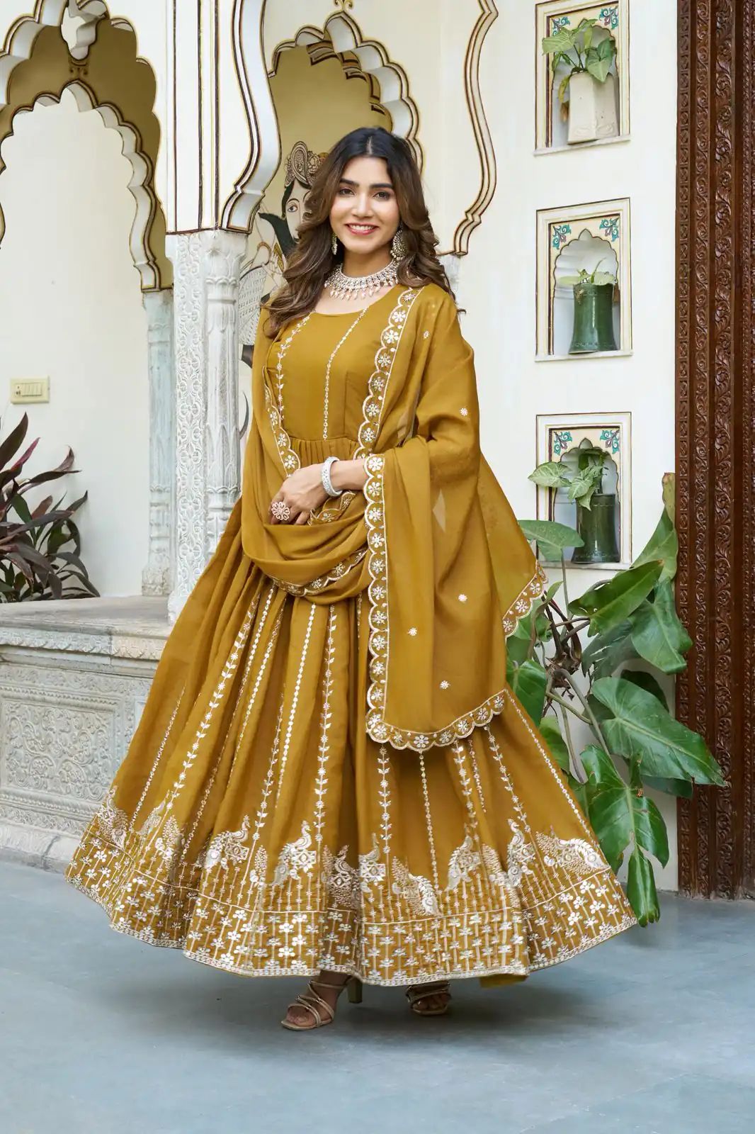 Ram 139 Mustered Star Georgette Gown Perfect for Wedding, Party, Family Gatherings, Haldi, Housewarming –. Grab it for ₹1949. Delivery 4-6 Working | Jump Suits, Salwar suit, Designer Suits, Casual Suits, Creative suits, Palazzo Suits, Party Wear Suits, Patiala Suits, Straight Suits