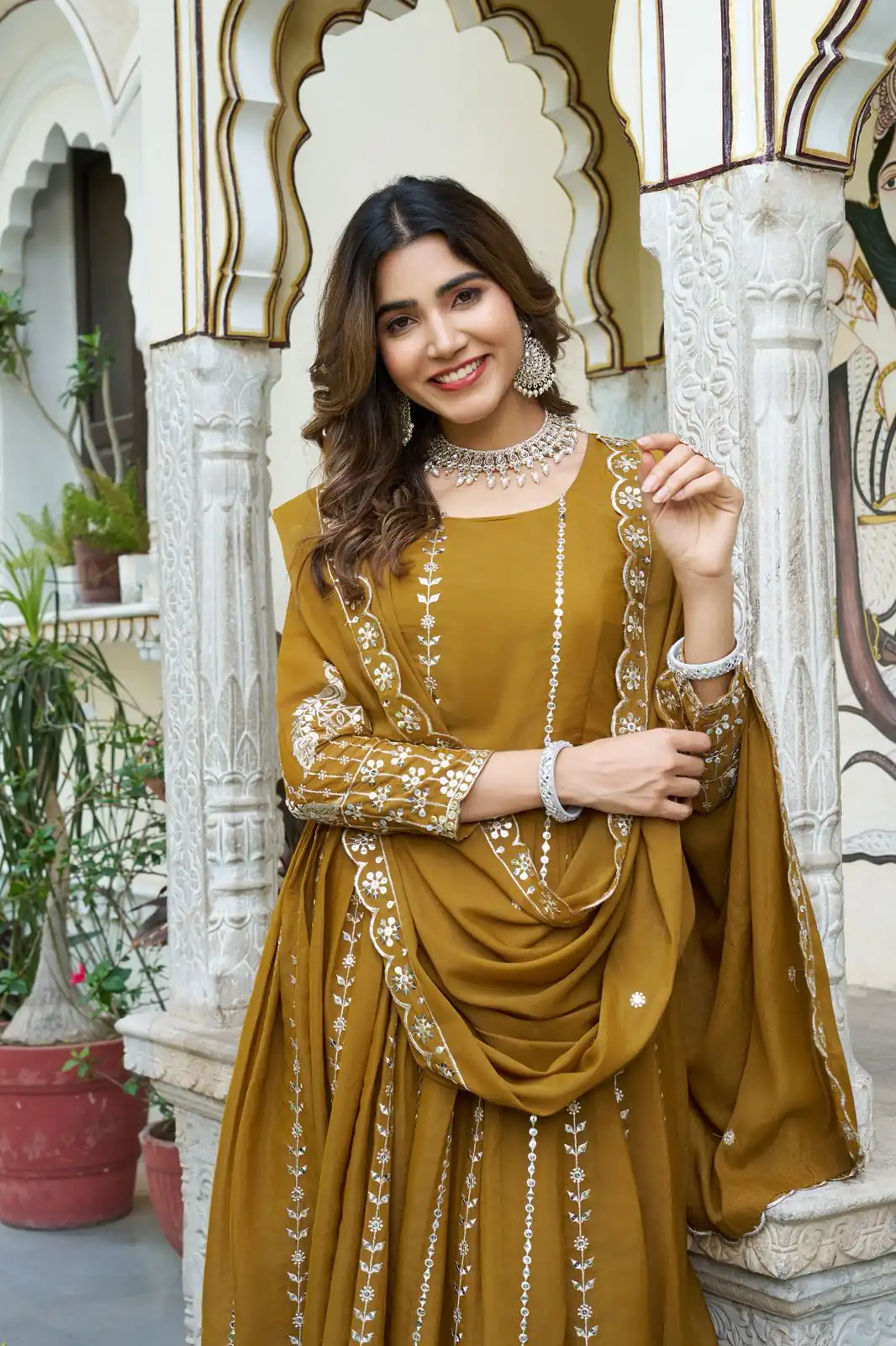 Ram 139 Mustered Star Georgette Gown Perfect for Wedding, Party, Family Gatherings, Haldi, Housewarming –. Grab it for ₹1949. Delivery 4-6 Working | Jump Suits, Salwar suit, Designer Suits, Casual Suits, Creative suits, Palazzo Suits, Party Wear Suits, Patiala Suits, Straight Suits