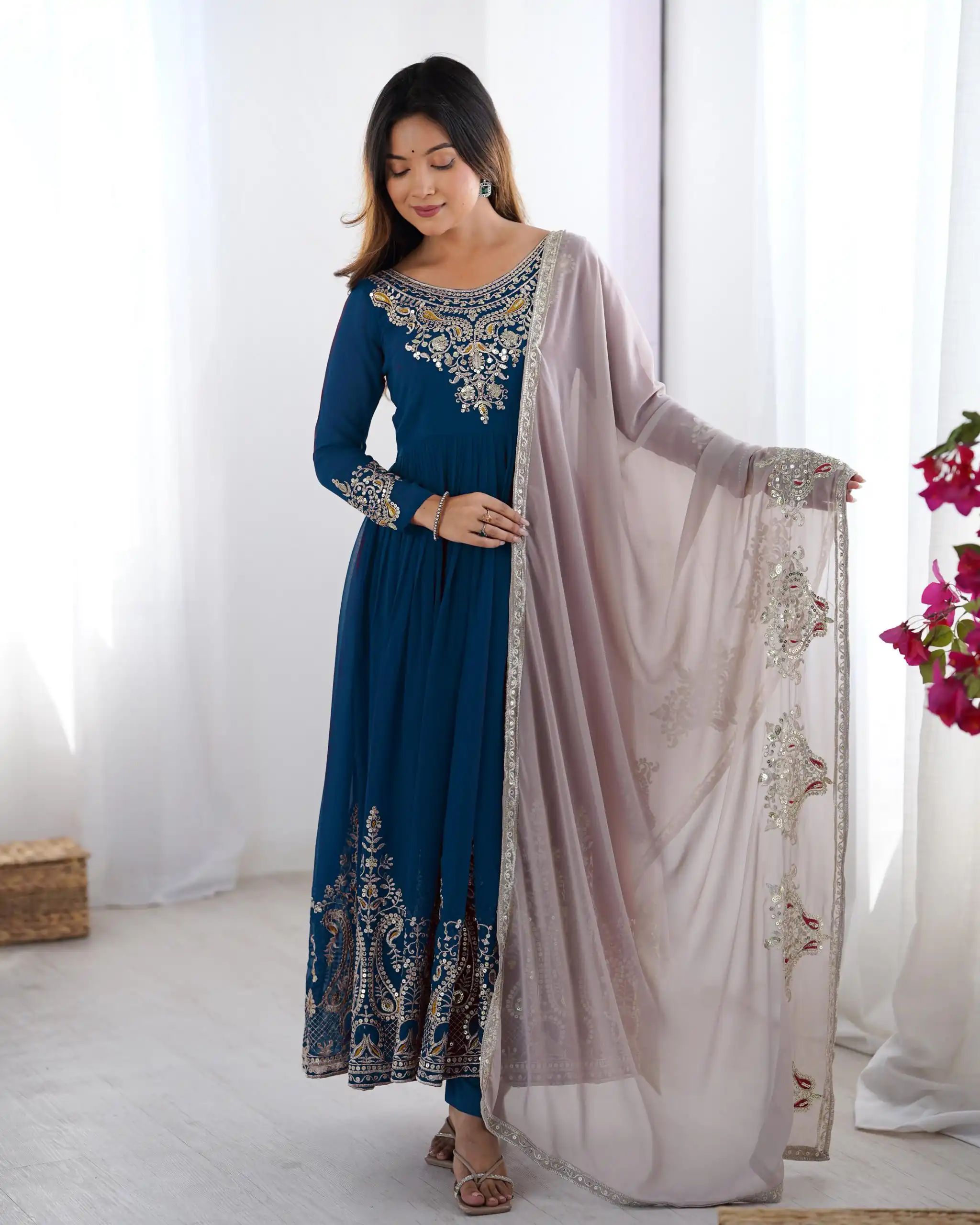 ZF 5008 Navy Blue Georgette Gown with Embroidery Work. Wedding, Party, Festive, Events, Special Price ₹2049. Delivery 4-6 Working Days. Shop now. | Jump Suits, Salwar suit, Designer Suits, Casual Suits, Creative suits, Palazzo Suits, Party Wear Suits, Patiala Suits, Straight Suits