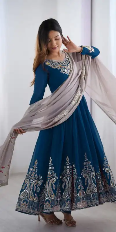ZF 5008 Navy Blue Georgette Gown with Embroidery Work. Wedding, Party, Festive, Events, Special Price ₹2049. Delivery 4-6 Working Days. Shop now. | Jump Suits, Salwar suit, Designer Suits, Casual Suits, Creative suits, Palazzo Suits, Party Wear Suits, Patiala Suits, Straight Suits