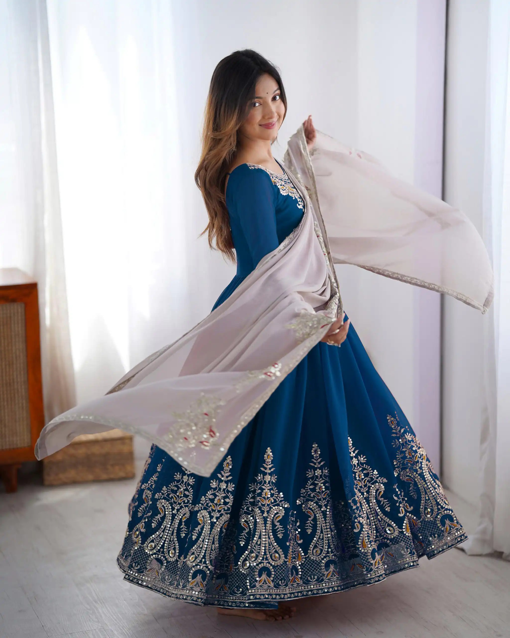 ZF 5008 Navy Blue Georgette Gown with Embroidery Work. Wedding, Party, Festive, Events, Special Price ₹2049. Delivery 4-6 Working Days. Shop now. | Jump Suits, Salwar suit, Designer Suits, Casual Suits, Creative suits, Palazzo Suits, Party Wear Suits, Patiala Suits, Straight Suits