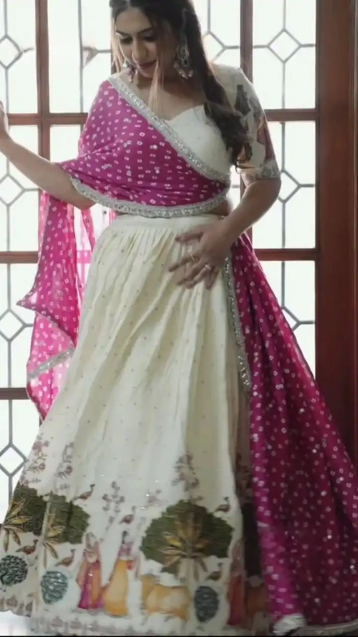 PC 520 Off White Silk Lehenga Choli Perfect for Wedding, Party, Onam, Sangeet, Holi – . Available at ₹2149 only. Delivery 4-6 Working Days. | Lehenga, Bollywood Lehenga, Creative Lehenga, Designer Lehenga, Embroidered Lehenga, Party Wear Lehenga