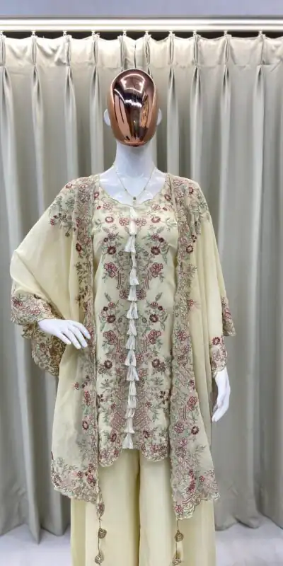 BE 406 Off White in Color Faux Georgette Embroidery Work Salwar Suit . Grab it for ₹2449. Delivery 4-6 Working Days. Shop now. | Jump Suits, Tops & Bottoms, Track Suits, Trendy Wear, Salwar suit, Designer Suits, Casual Suits, Creative suits, Palazzo Suits, Party Wear Suits, Patiala Suits, Straight Suits
