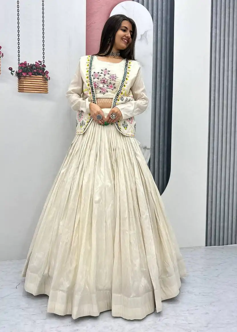 PC 522 Off White Tissue Simmer Lehenga Choli Perfect for Wedding, Party, Cultural Events, Diwali, Ganesh Chaturthi – . Exclusive Offer ₹3049. Deli | Jump Suits, Salwar suit, Designer Suits, Casual Suits, Creative suits, Palazzo Suits, Party Wear Suits, Patiala Suits, Straight Suits
