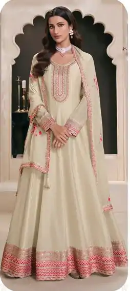 Off White Vichitra Embroidery Zari Work Salwar Suit