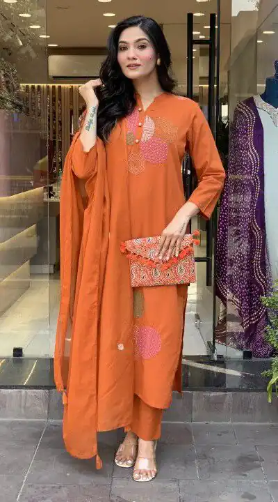 MF 800 Orange with Embroidery Work & Mirror Work Mustered Chanderi Salwar Suit . Exclusive Offer ₹1599. Delivery 4-6 Working Days. Shop now. | Jump Suits, Salwar suit, Designer Suits, Casual Suits, Creative suits, Palazzo Suits, Party Wear Suits, Patiala Suits, Straight Suits