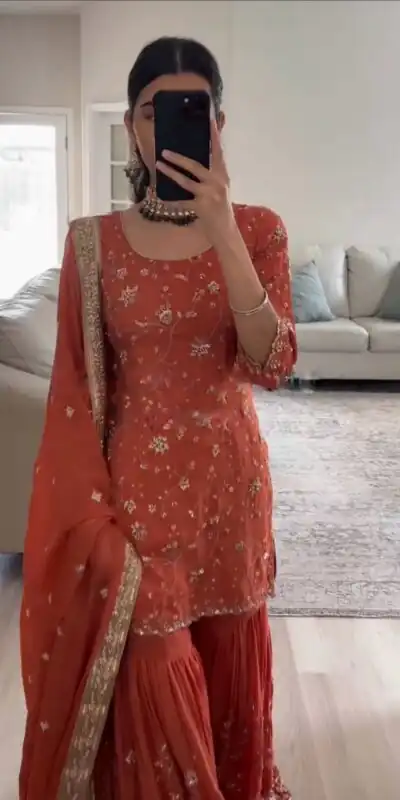 SRK 5303 Orange in Faux Georgette Lace Work & Embroidery Work Salwar Suit . Festive Deal ₹1999. Delivery 4-6 Working Days. Shop now. | Gowns, Bollywood Gowns, Creative Gowns, Designer Gowns, Embroidered Gowns, Party Wear Gowns