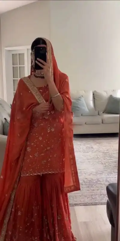 SRK 5303 Orange in Faux Georgette Lace Work & Embroidery Work Salwar Suit . Festive Deal ₹1999. Delivery 4-6 Working Days. Shop now. | Gowns, Bollywood Gowns, Creative Gowns, Designer Gowns, Embroidered Gowns, Party Wear Gowns