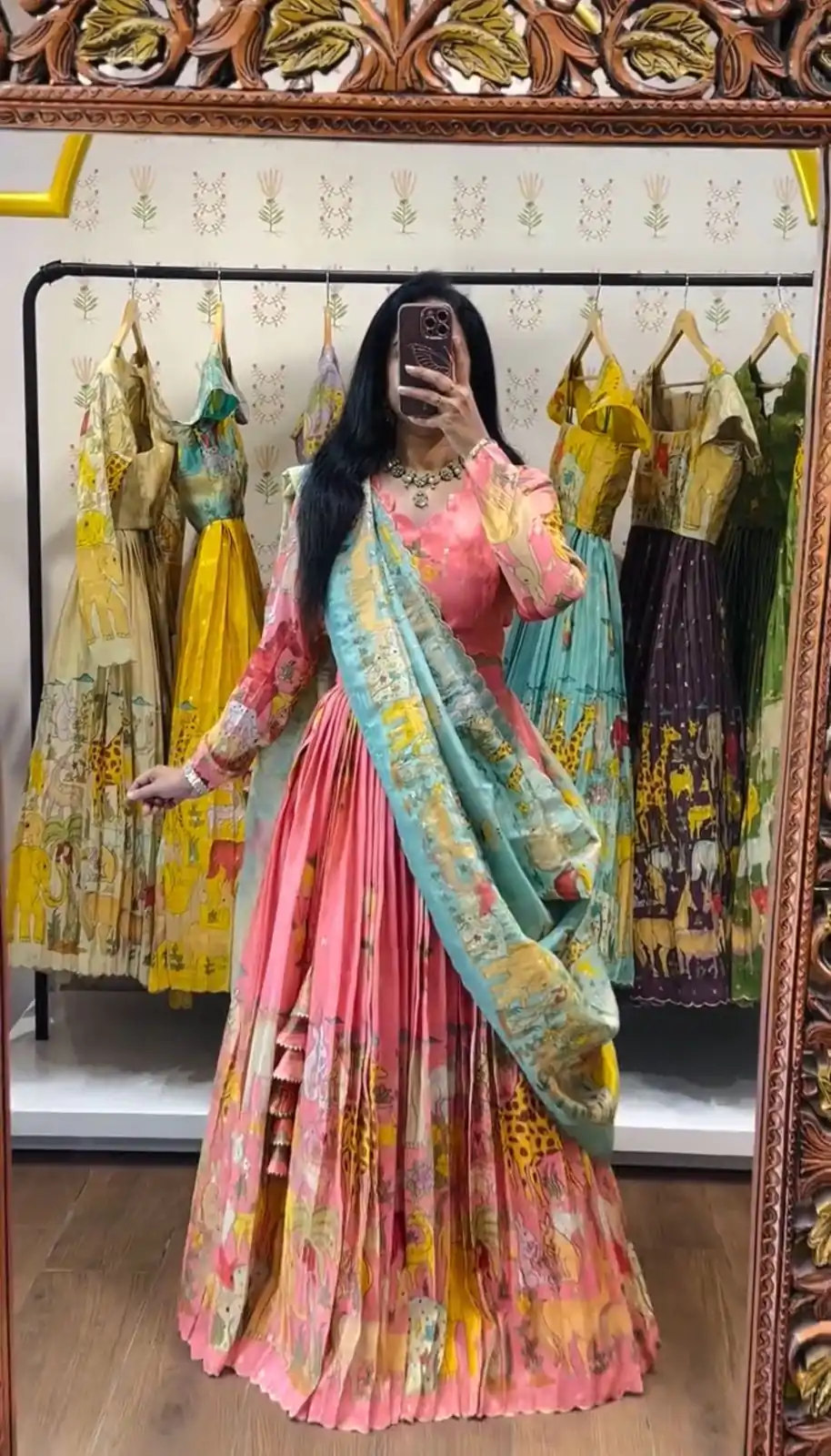 PC 539 Peach Color Cotton Lehenga Choli with Kalamkari Print. Exclusive Offer ₹2049. Delivery 4-6 Working Days. Shop now. | Lehenga, Bollywood Lehenga, Creative Lehenga, Designer Lehenga, Embroidered Lehenga, Party Wear Lehenga